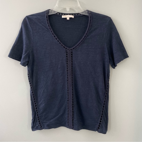 Maje blue linen t-shirt with crocheted trim - Picture 3 of 9
